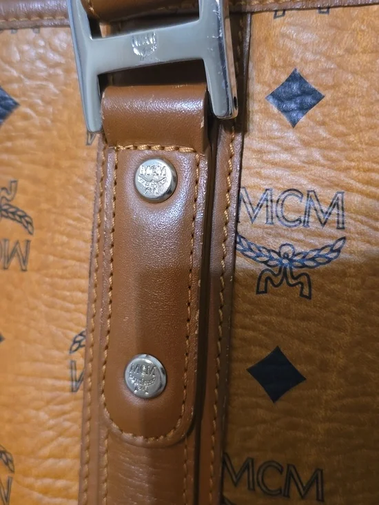 MCM Cognac Visetos Monogram Tote Bag Large Leather Shoulder Bag EUC - Picture 5 of 12